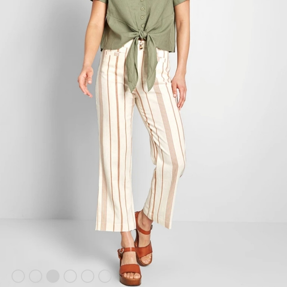 NWT Modcloth " New Opportunities" Capri Flare Linen Pants - Picture 4 of 10